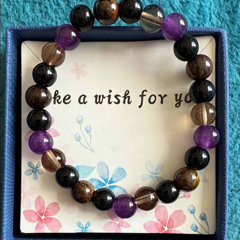 Elegant Purple and Black Beaded Genuine Stone Bracelet New